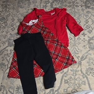 Red Plaid Dress with Black Leggings Set